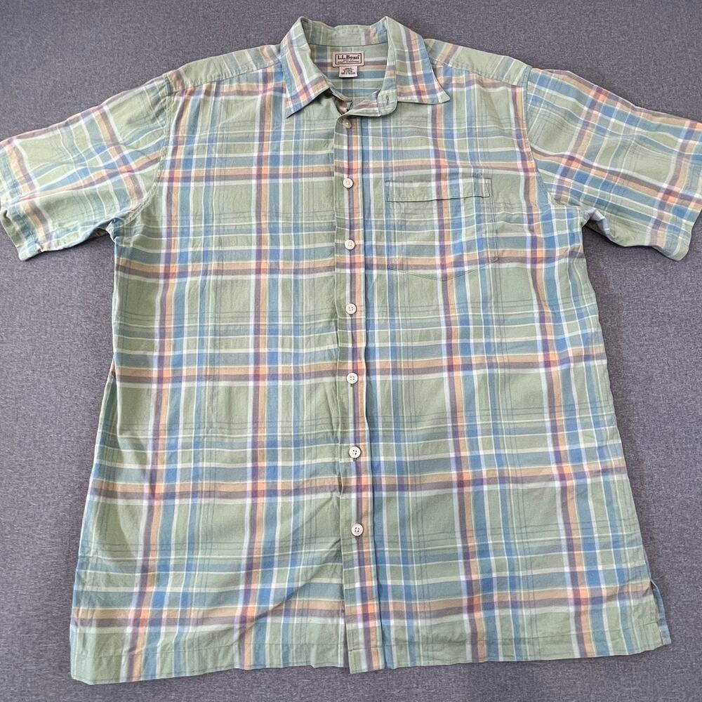 LL Bean Shirt Mens Large green Short Sleeve Button Down